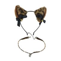 2Pcs Cats Costume Accessories Faux Furs Cats Ears Headband and Choker Necklace for Halloween Dressing Up,Cosplay,Parties 1