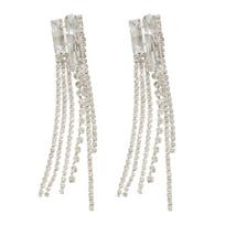 Elegant Drop Earrings with Fringe and Crystals Slimming Alloy Texture for Various Event Comfortable Sparkling Design 1 sidabras