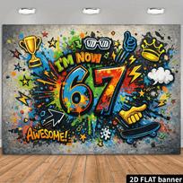 2D plane retro cement wall, 67th birthday backdrop fabric, hip graffiti and cement wall design, integrating the number 67 47.2x31.5inch/120*80cm