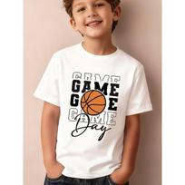 Boys Summer Crewneck Short Sleeve Tee,  GAME DAY  Basketball Cartoon Print Outdoor Casual Top 110 balta