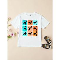 Kids Crewneck T-Shirt, Hip Hop Street Dance Silhouette Print 110 balta