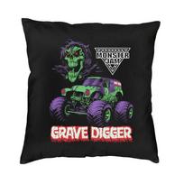Monster Jam Grave Digger Monster Truck Cushion Cover Print Throw Pillow Case For Living Room Custom Pillowcase Home Decorative Peach skin 18*18(CM)-1Pcs