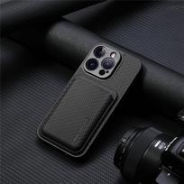 Applicable To IPhone16 Pro Mobile Phone Case, Carbon Fiber Pattern Imitation Leather 14/13 Magnetic Card Bag, Apple 15 Protective Case iPhone16 Pro Max (large hole) juoda