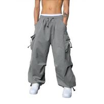 Yousheng Men Baggy Cargo Pants Solid Color Parachute Pants Loose Fit Jogger Trousers with Side Pockets for Street Outdoor Sports XXL pilka