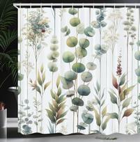 Eukalipto lapų dušo užuolaida su botaniniu dizainu Žalia ir balta spalvų paletė Gamta įkvėptas dekoras Atsparus vandeniui audinys W60H190(CM)-1 Pcs