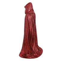Shiny Hooded Cape, Iridescent Full Length Cloak, Sparkly Unisex Hooded Cloak for Halloween Masquerade Party Mardi Gras Costume 110cm raudona