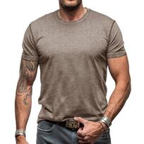 Mens American Style Solid Color Crew Neck Short Sleeve Casual T Shirt S chaki