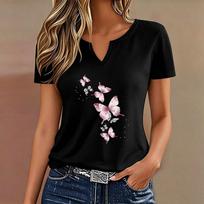 T-shirt V Neck Casual Fashion Y2k Colorful Butterfly T Shirts Women Short Sleeve Tee Shirt V-Neck Summer Spring XL brown