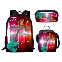 Luxury Novelty Funny Cool Music Guitar 3D Print 3pcs/Set pupil School Bags Laptop Daypack Backpack Lunch bag Pencil Case auksas