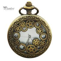 Retro Pocket Watch Hollow Gear Antique Pendant Arabic Numbers Quartz Analog Gift bronza