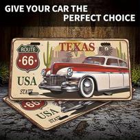 Teksaso maršrutas Klasikinis automobilis D plokščio spausdinimo numerio ženklas Stiliaus metalinis skardos ženklas Retro amerikietiška kelionė keliu Teminis dekoratyvinis aliuminio 15x30cm(5.9x7.8inch)