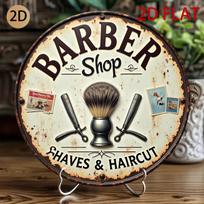 Vintage Barber Metal Wall Sign Rustic Shaving Decor for Man Cave Home Salon 20x20cm(8x8inch)