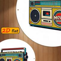 Retro Cassette Radio Aluminum Metal Sign in Round Wall Art for Study Dining Room 20x20cm(8x8inch)