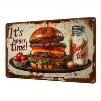 Its Burger Time Vintage Metal Sign Retro Food Wall Art American Diner Decor D Flat Print Bar Cafe Gift Plaque 20x30cm（7.8x11.8inch）