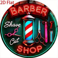D Metal Sign Barber Shop Neon Style Vintage Retro Tin Sign Shave Cut Hairdressing Wall Art for Barbershop Salon Home Garage Caf 20x20cm(8x8inch)