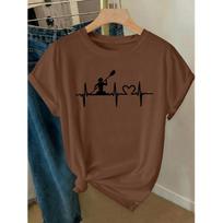 Kayak print elegant women's clothing, high-value gift, round neck, short-sleeved for spring, summer, and autumn T T-shirt for fashionable gatherings, S ruda