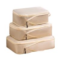 3-Piece Travel Compression Packing Cubes, Saving Luggage for Clothes, Portable Storage Bags Set smėlis