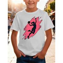 European sizes Boys' Basketball-Themed T-Shirt with Hoop Print & Numbered Jersey - Short Sleeve Round Neck Casual Top Suitable for Summer Wear 110 balta