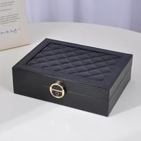 Didelės talpos rakinama papuošalų dėžutė su trimis aukštais ir moderniu deimantų raštu, skirta vėriniams ir auskarams 23*17*13.5 cm