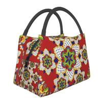Mexican Talavera Flower Ornamental Pattern Insulated Lunch Bag for Women Leakproof Thermal Cooler Lunch Box Office Picnic Travel 28x17x16CM smėlis