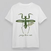 Women's Classic Overysize T-Shirt Praying Mantis Art PRAY LOVE EAT Typography L