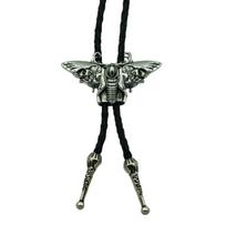 Mens Gothic Leather Rope Bolo Tie Metal Skull Head Moths Western Cowboy Necktie