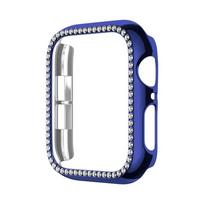 Diamond Cover for Apple Watch 10 9 8 Case 46mm 42mm 45mm 41mm 44/40mm Bling Protector iWatch series 7 se 6 5 Bumper Accessories Ultra 49mm vidurnakčio mėlyna spalva