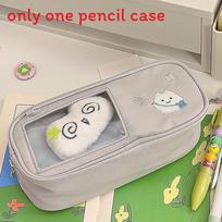 Cute Cat Pen Holder With Big Capacity And Transparent Pocket For School And Office Use Gray Pencil Case