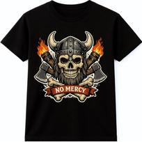 Viking Skull T Shirt No Mercy Warrior Helmet Axe Norse Valhalla Graphic Tee S