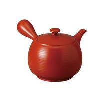 18 x 16 x Red Clay Striped Teapot Mesh Ceramic Tokoname Made in Ale-net Teapot, 10.5 cm, 520cc, (Refreshing Design), (Earthenware), Ware, Japan,