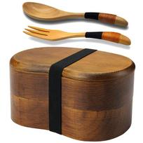 AOOSY Bento Box Natural Wood Broad Bean Bento Box Carved from a solid block of natural lacquer 800ml large bento includes spoon and for men and - -