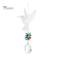 Rainbow Light Projector Hanging Metal Hummingbird Suncatcher, Faux Crystal Prisms Window Ornament Maker for Garden, Home Decor Spectrum Wall Art C