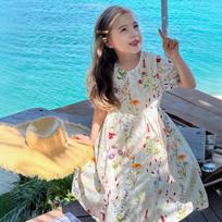 Tutu Xiaoxiang Girls' Floral Bubble Sleeve Dress 110 balta