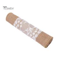Linen Table Runner Lace Burlap Runner, Rustic Natural Jute Farmhouse Textured Hessian Tablecloths for Vintage Country Wedding Birthday Thanksgiving 30x180cm Fresh linen