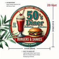 Vintage s Metal Wall Sign Round Iron Burger Milkshake Decor for American Fast Food Restaurant 20x20cm(8x8inch)