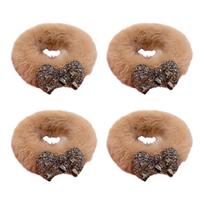 4pcs High Elasticity Furry Plush Hair Bands Cute Bowknot Design Soft Hair Ties For Women Girls Comfortable Scrunchies kava