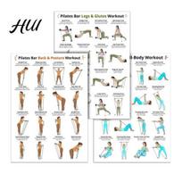 Yoga And Pilates Poster 3Pcs Bar Full Body Workout Set Leg Hip Arm Back Posture Exercise Home Chart for Gym Laminated Fitness Guide Beginners Sets