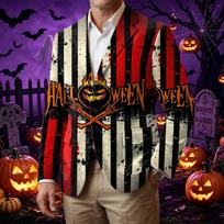 Men's Business Casual Corduroy with Halloween Print for Party and Daily Wear L smėlis