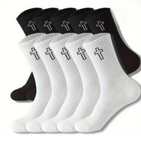Vyriškos juodos ir baltos kojinės Pavasario ir vasaros Vidurinė dalis Kryžiumi siuvinėtos ilgos kojinės Paauglių mada Sugeriančios prakaitą kojinės 1pair white
