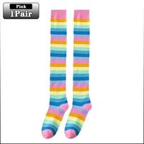 Women Rainbow Knee High Sock Colorful Striped Soft Comfortable Cute Leg Socks for Daily Wear Party Performance Halloween Cosplay One Size