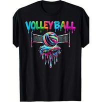 Kids Crewneck Black Tee, Colorful Volleyball Net Alphabet Print 110 juoda