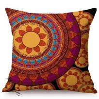 Colorful Indian Mandala Geometric Pattern Sofa Throw Pillow Case Traditional Folk Art Decoration Linen Cushion Cover Almofadas Peach skin 18*18(CM)-1Pcs
