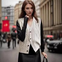 European & American Women's Argyle Button Knit Vest - Fall/Winter Sleeveless Cardigan with Mottled Dots XXXL pilka spalva
