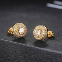 Temu Round Cubic Zirconia Stud Earrings - Hip Hop Unisex Couple Design auksas