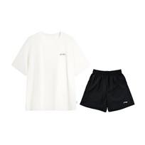 Li-Ning Summer Mens Round Neck Short Sleeve Skin-Friendly Breathable Comfortable Simple Fashion Versatile Casual Sports Suit AHSW275-1+YATV113-1 M