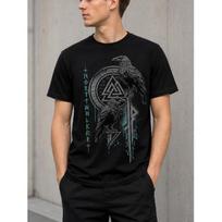Men's Norse Raven Graphic Tee, Short Sleeve Crew Neck, Soft Cotton Blend, Viking Mythology Print, Casual Streetwear for Daily Wear S juoda