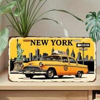 D Flat PC Vintažinis NYC taksi numerio rėmelis Dangtelis Retro Niujorko taksi Sunkus Statyba xcm 15x30cm(5.9x7.8inch)