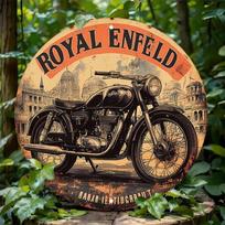 Vintažinis Enfield motociklas x Aliuminio skardos ženklas Retro garažo sienos dekoras 20x30cm（7.8x11.8inch） beige