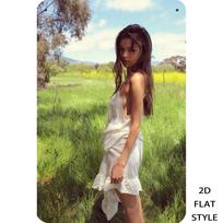 Brunette Woman in White Sundress Standing in Lush Green Meadow with Yellow Wildflowers D Flat HD Metal Picture Wall Art Decor f 20x30cm（7.8x11.8inch）