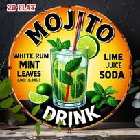 D Metal Sign Mojito Drink Vintage Retro Tropical Cocktail Lime Mint Rum Metal Tin Wall Art for Home Bar Cafe Decor 20x20cm(8x8inch)